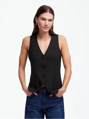 Madewell - V-Neck Button Front Vest Top - Black - 14